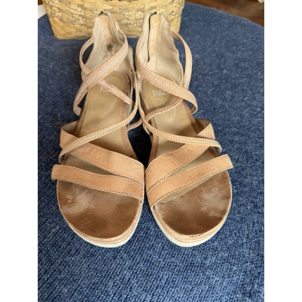 Eileen Fisher Strappy Tan Sandals Rubber Sole Stretchy Size 9.5